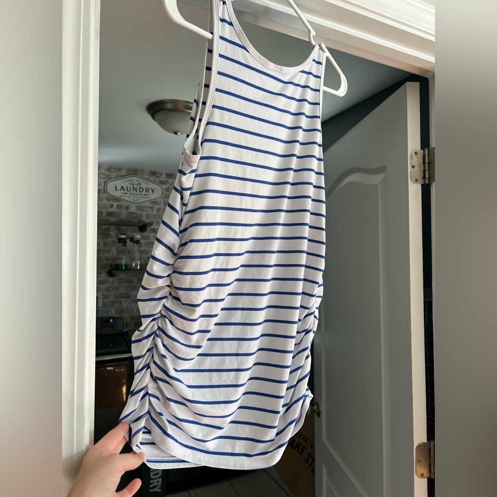 Blue and white maternity tank top